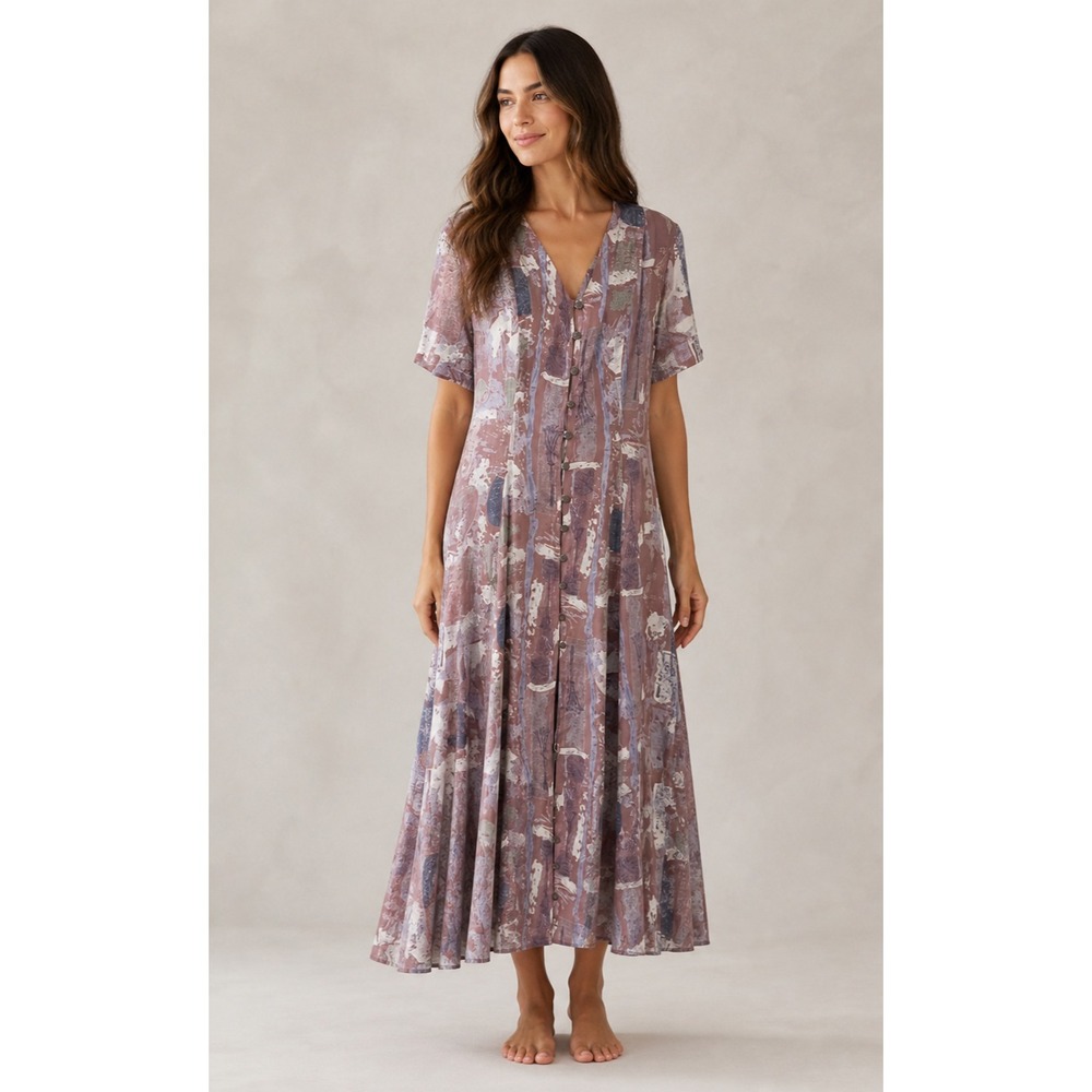 Chico's Santa Fe Maxi Dress Womens 2 Large 12 Pink Rayon Western Artsy Lagenlook